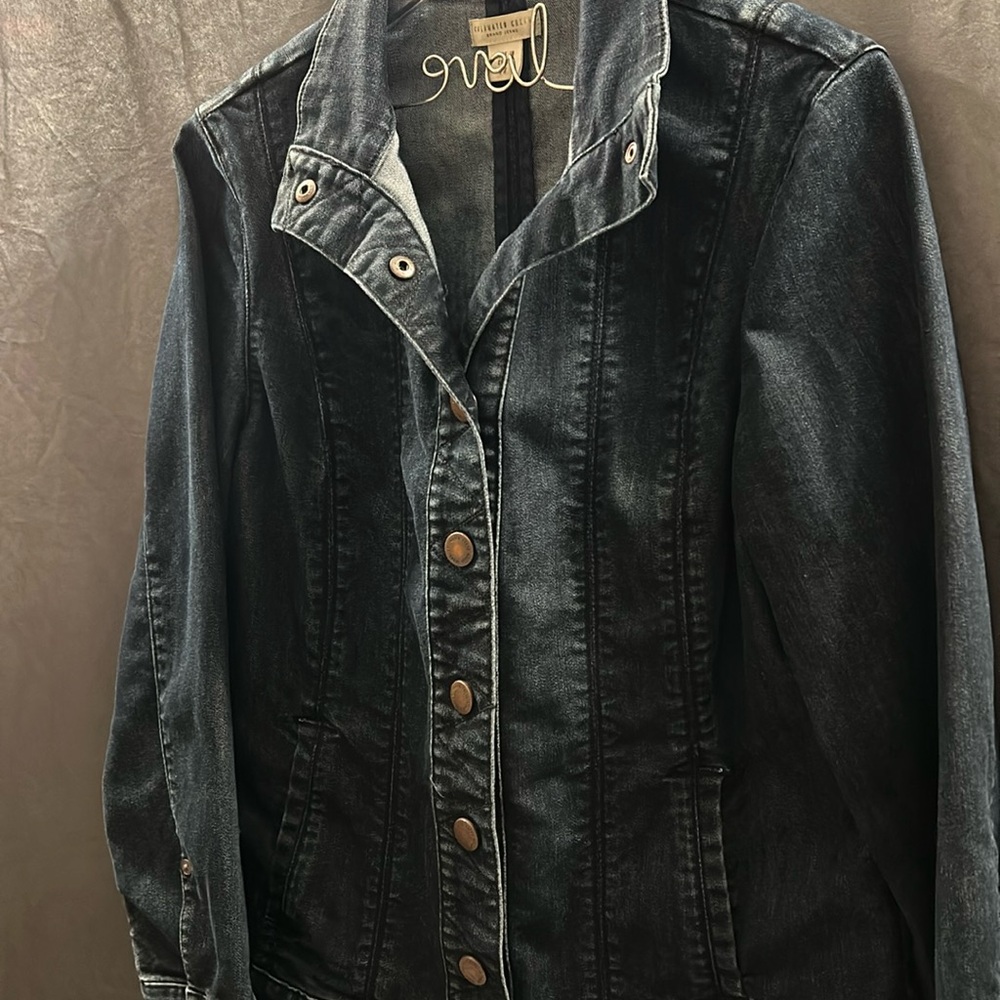 Coldwater Creek Denim Blazer Jacket Snaps Dark Wash SZ 14 EUC
